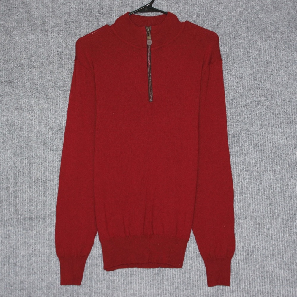 ORVIS Mens Red 1/4 Zip Sweater 100% Merino Wool Pullover Size Large Fishing Cozy